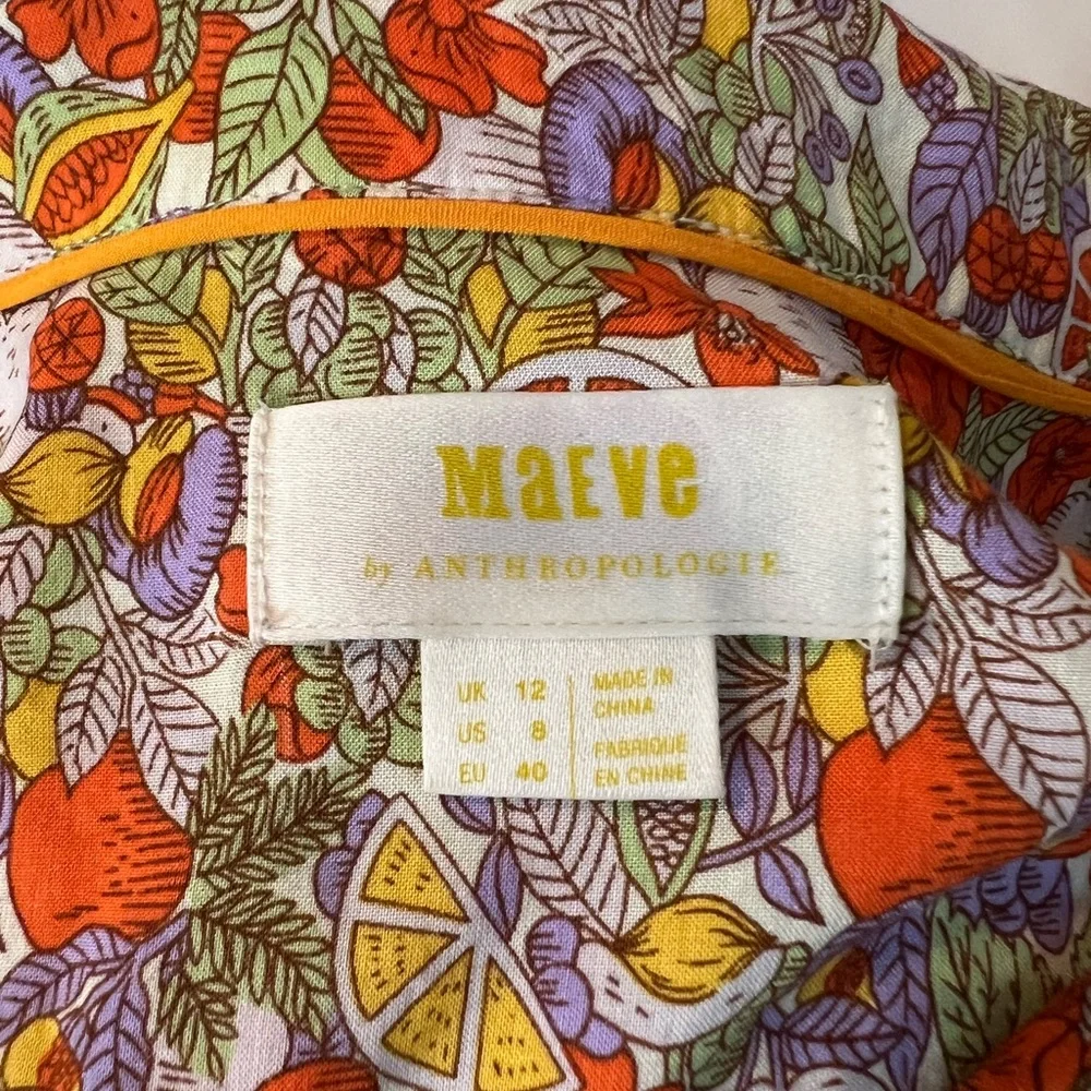 Anthropologie Maeve Button Down Citrus Tie Shirt Sz 8 - Picture 11 of 13